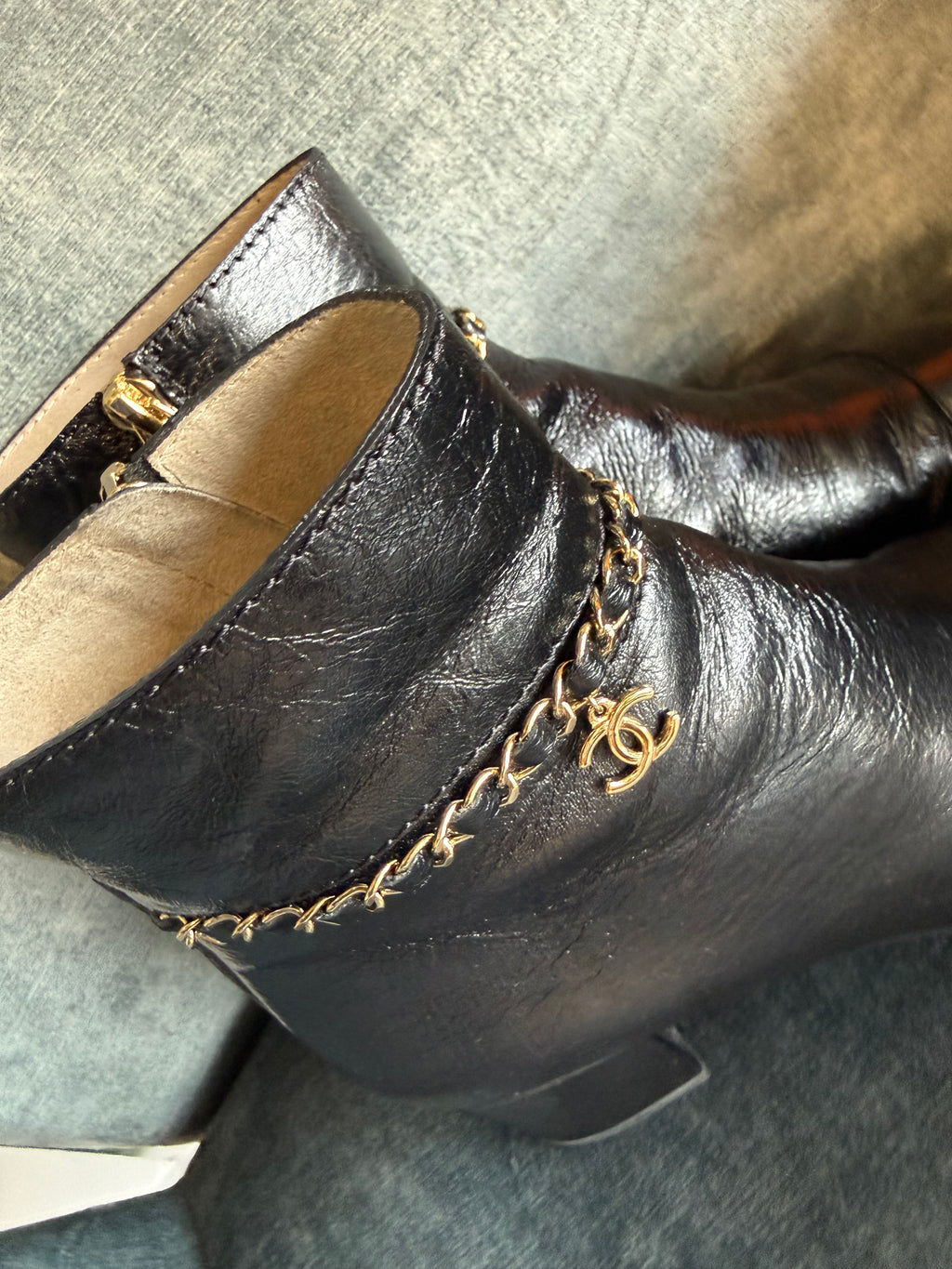 Chanel Chain Ankle Boots UK37.5