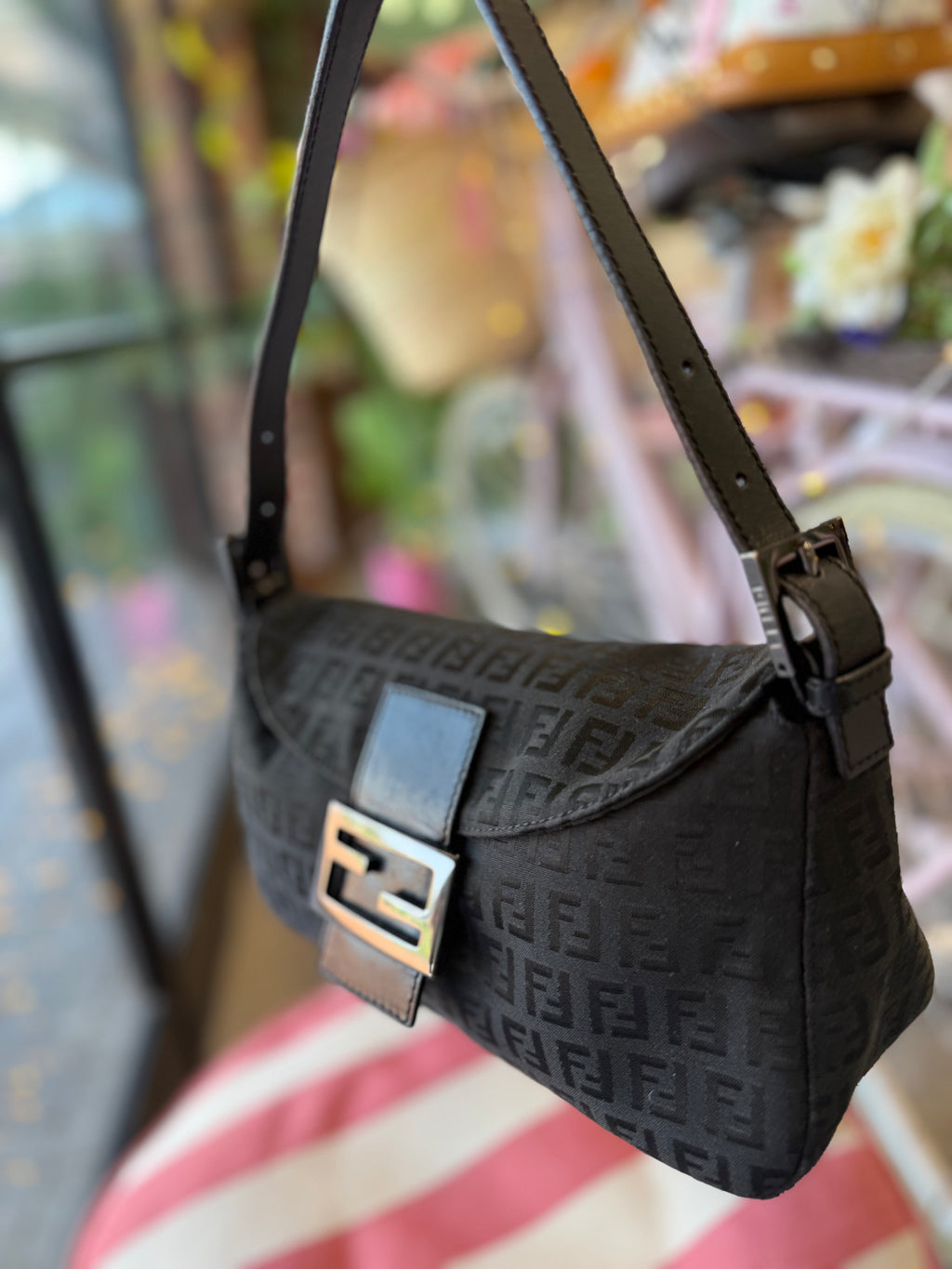 Fendi Black Baguette Fold Over