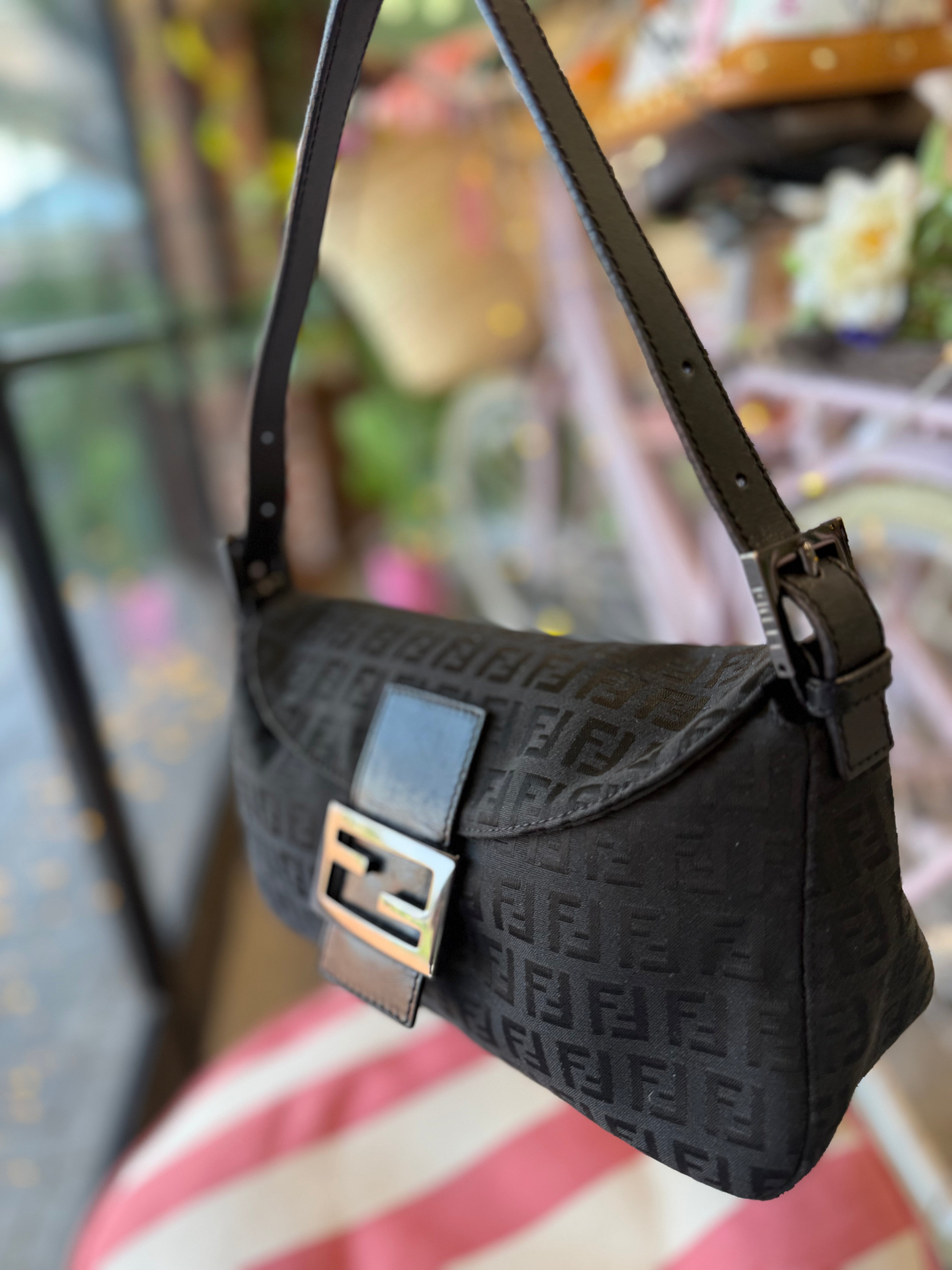 Fendi Black Baguette Fold Over