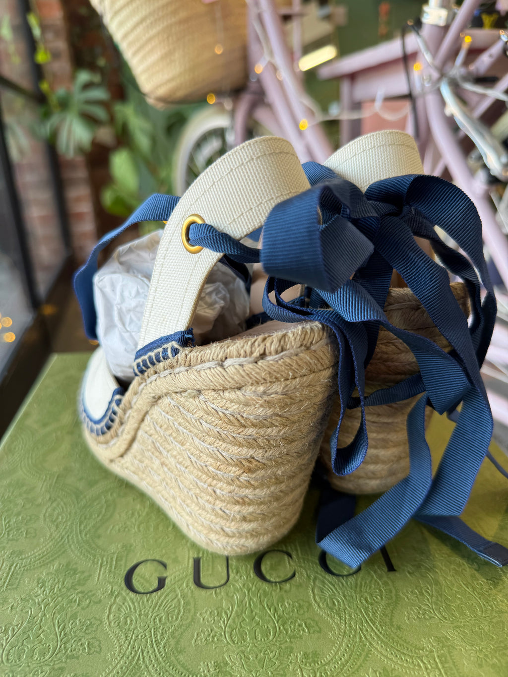 Gucci GG Canvas Lace-Up Espadrille Wedge Sandals – UK 4 (EU 37)