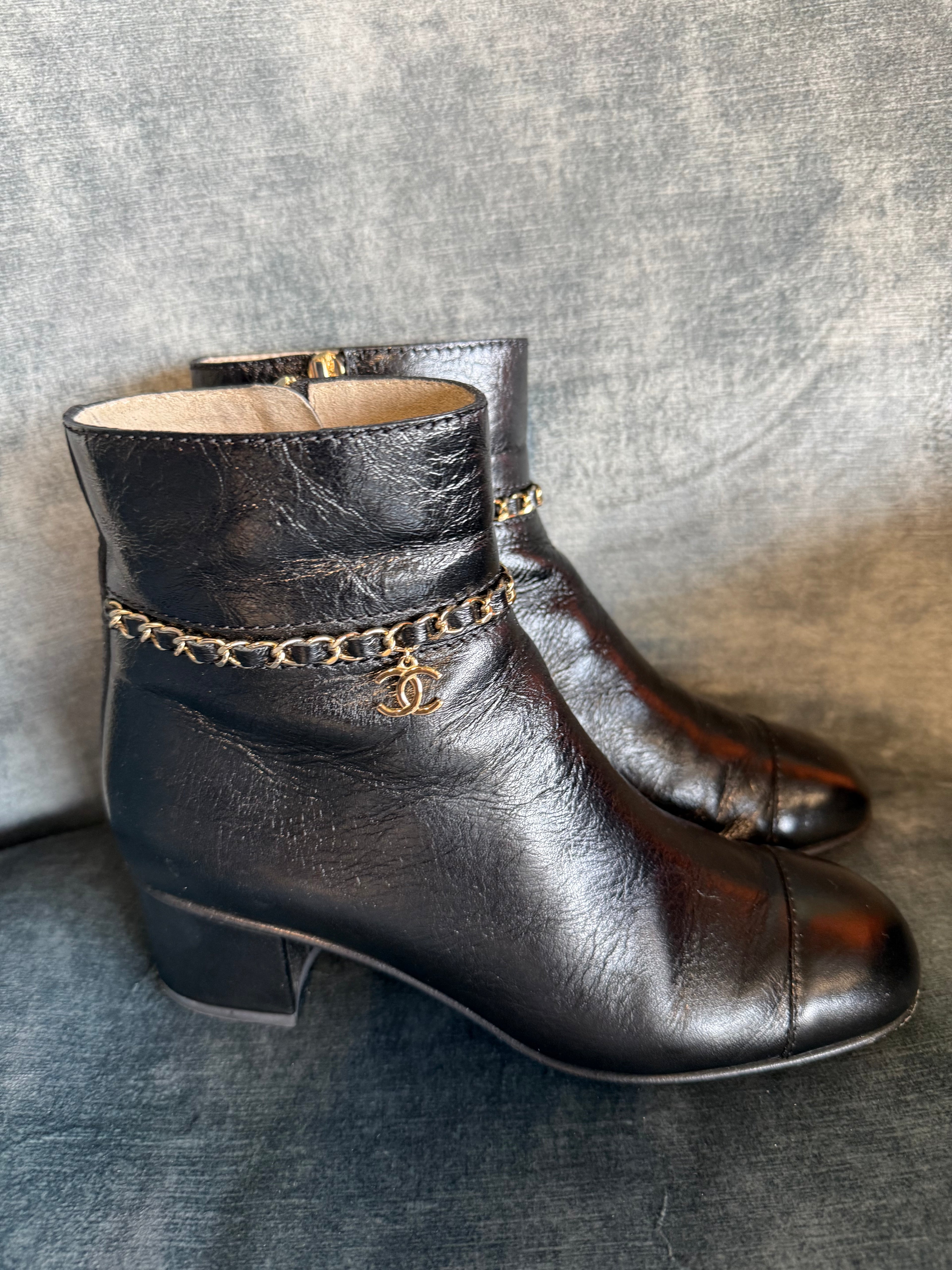 Chanel Chain Ankle Boots UK37.5
