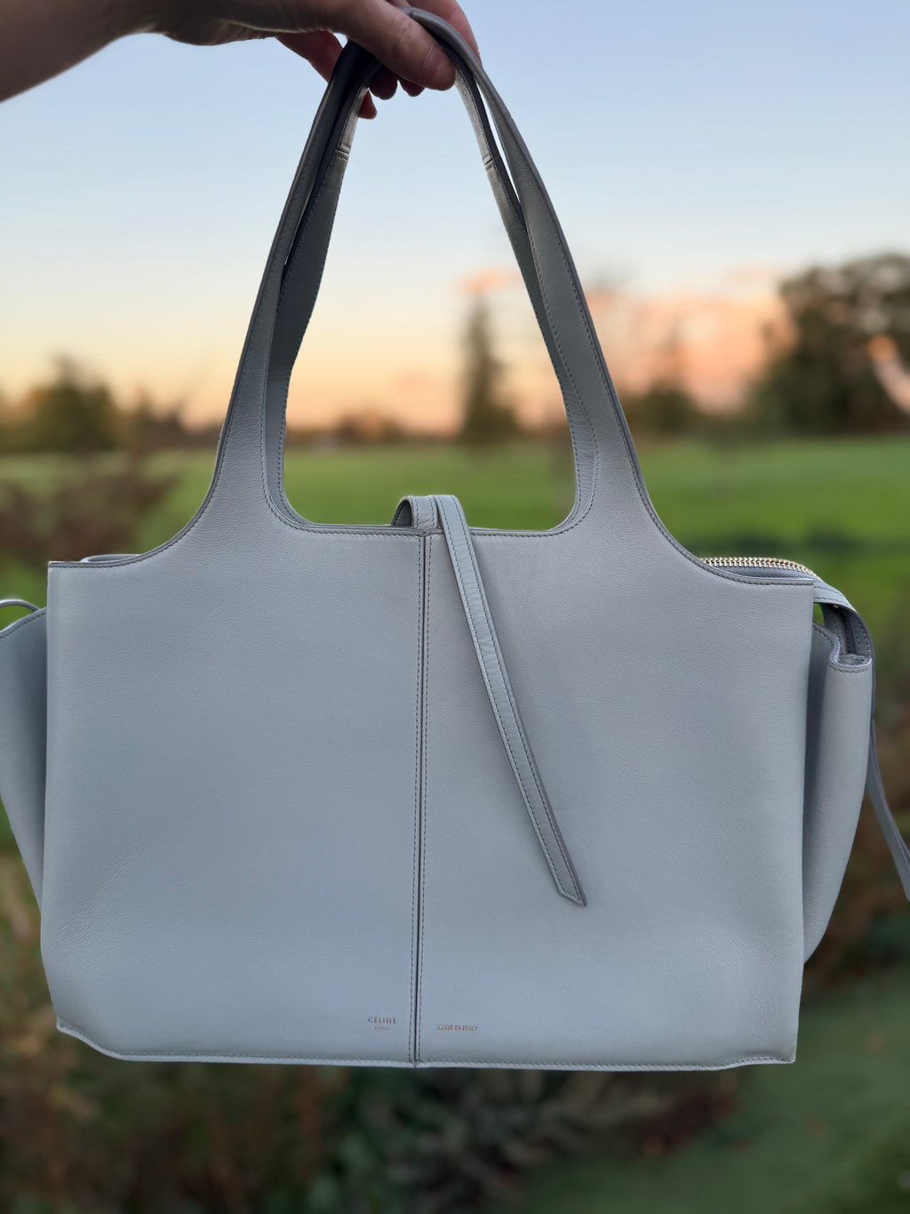 Céline Medium Tri-Fold Leather Tote – Powder Blue