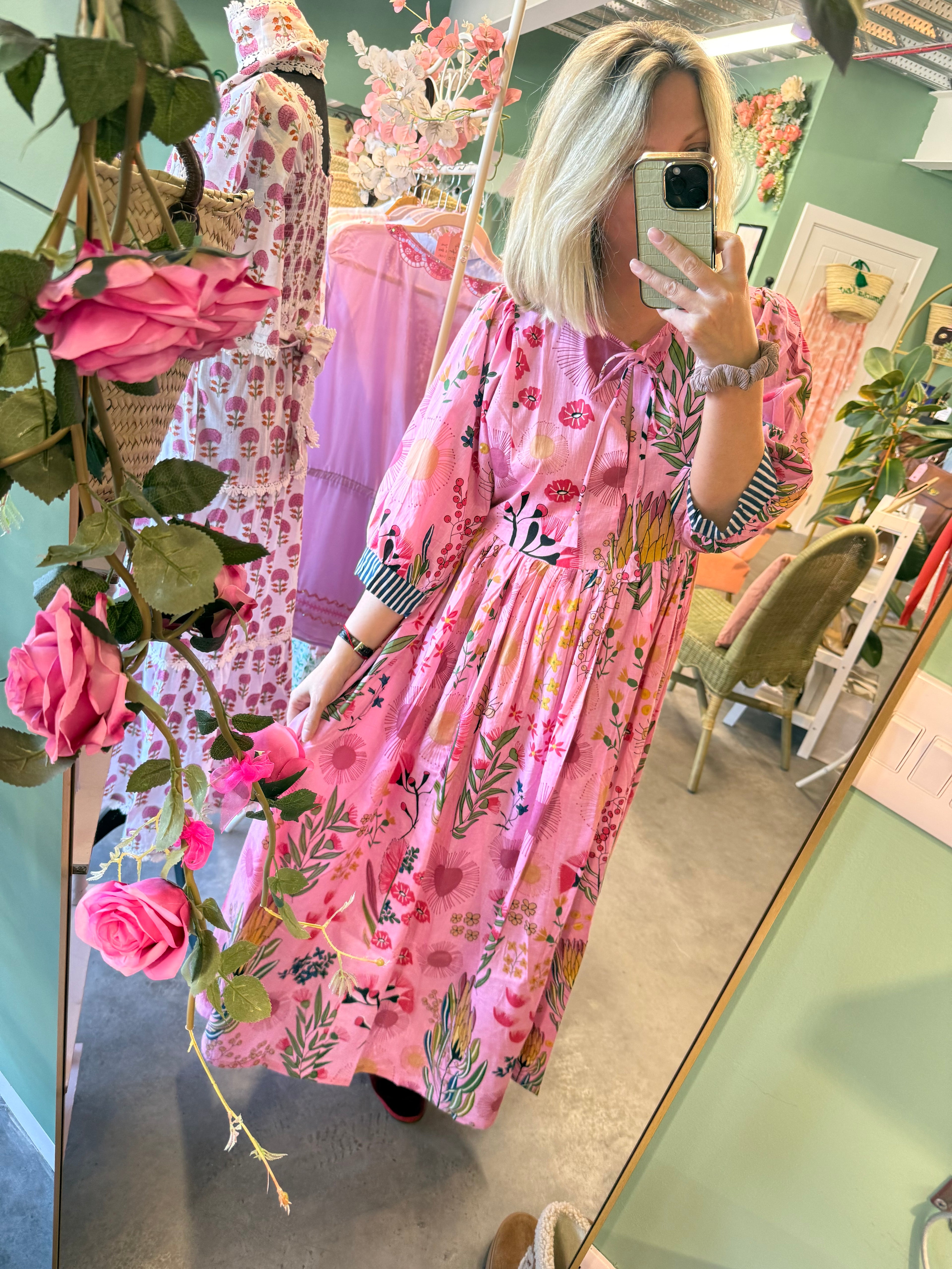 Essentials London Cotton Block Printed Dress- one size