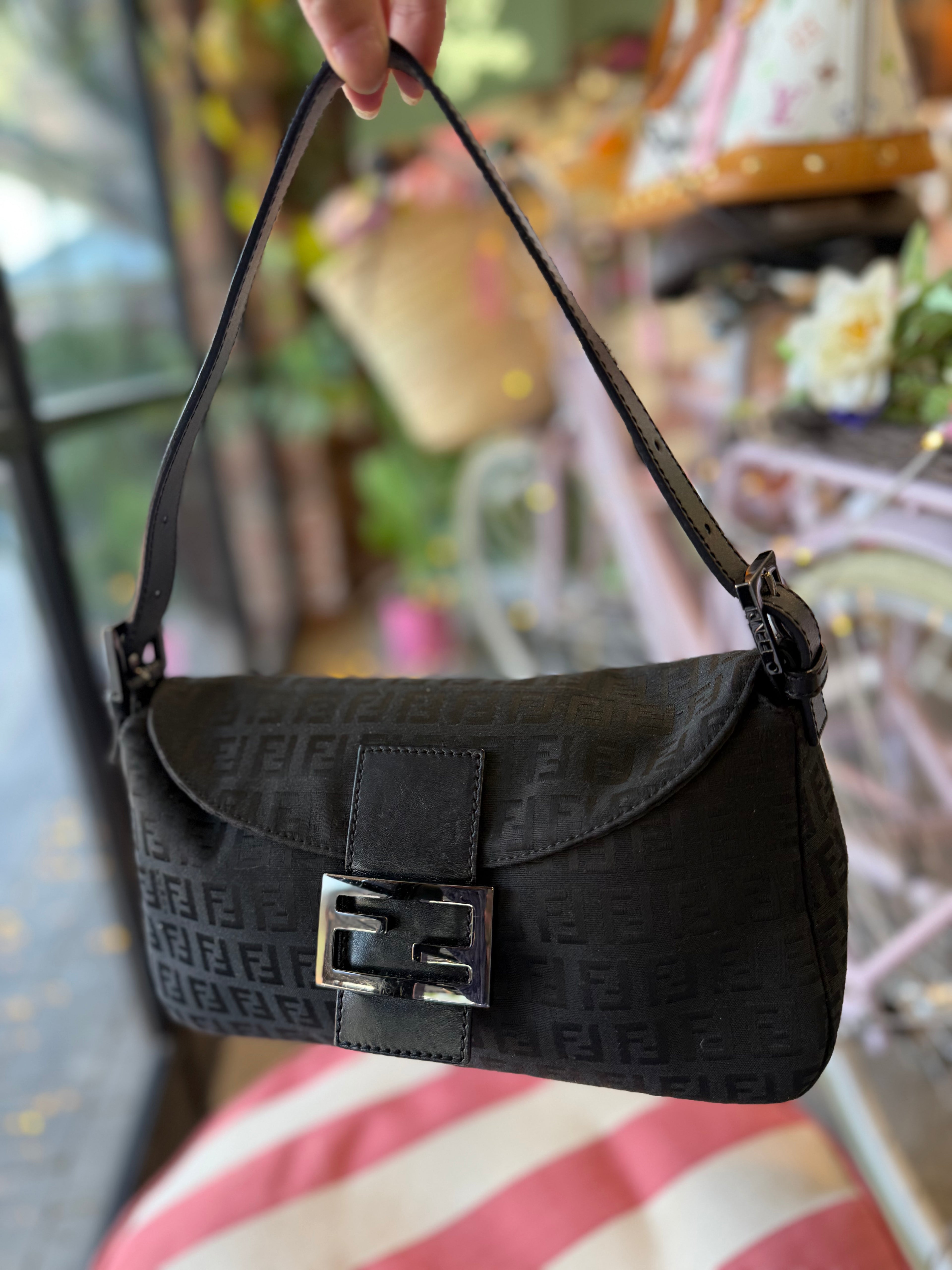 Fendi Black Baguette Fold Over