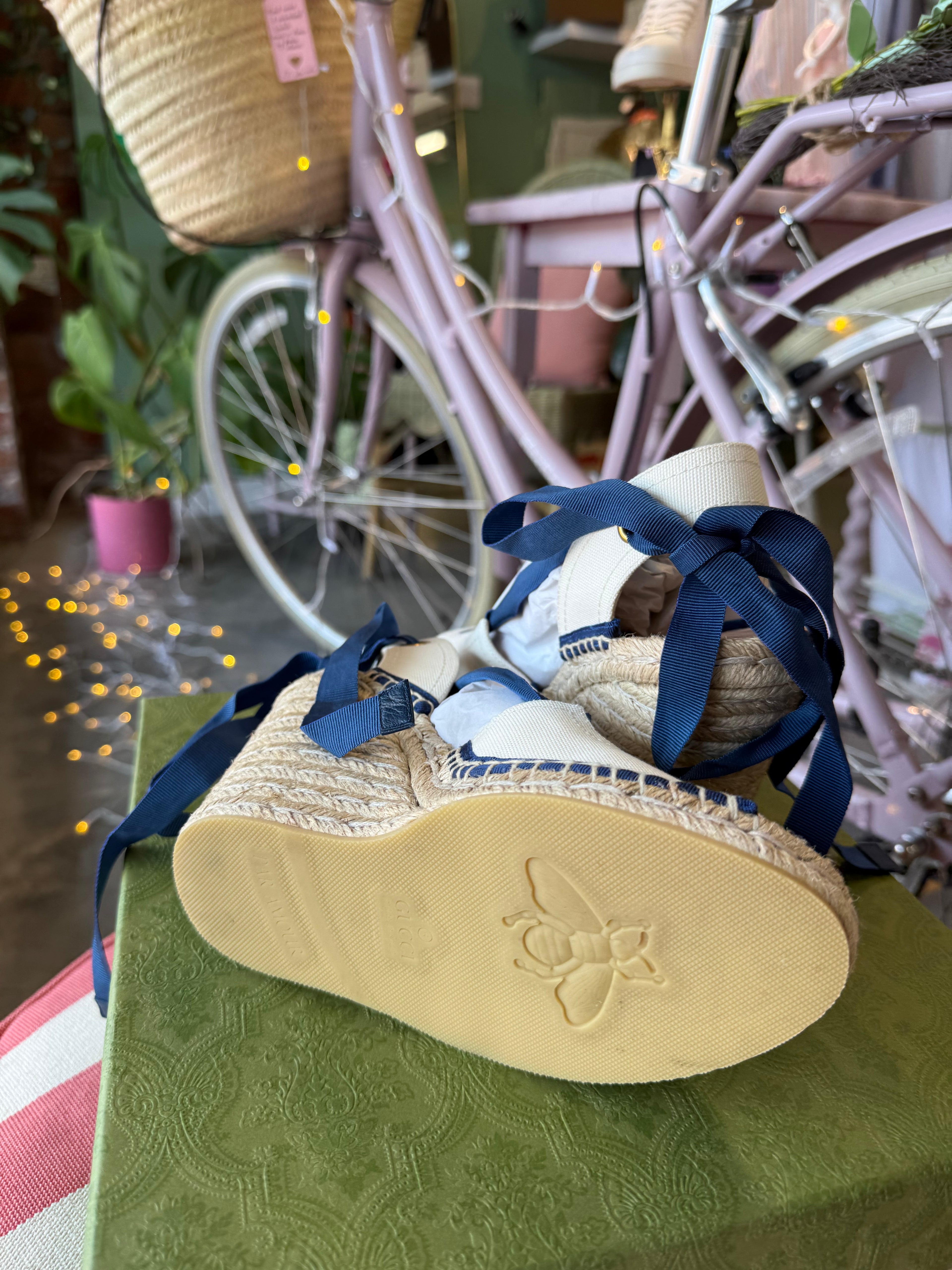 Gucci GG Canvas Lace-Up Espadrille Wedge Sandals – UK 4 (EU 37)