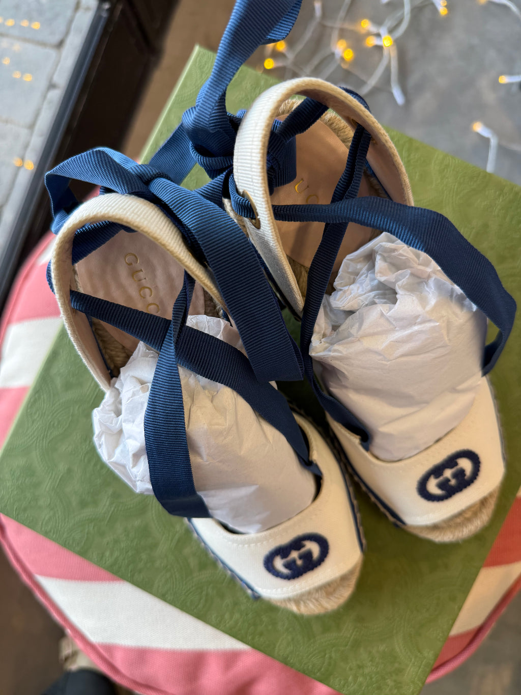 Gucci GG Canvas Lace-Up Espadrille Wedge Sandals – UK 4 (EU 37)