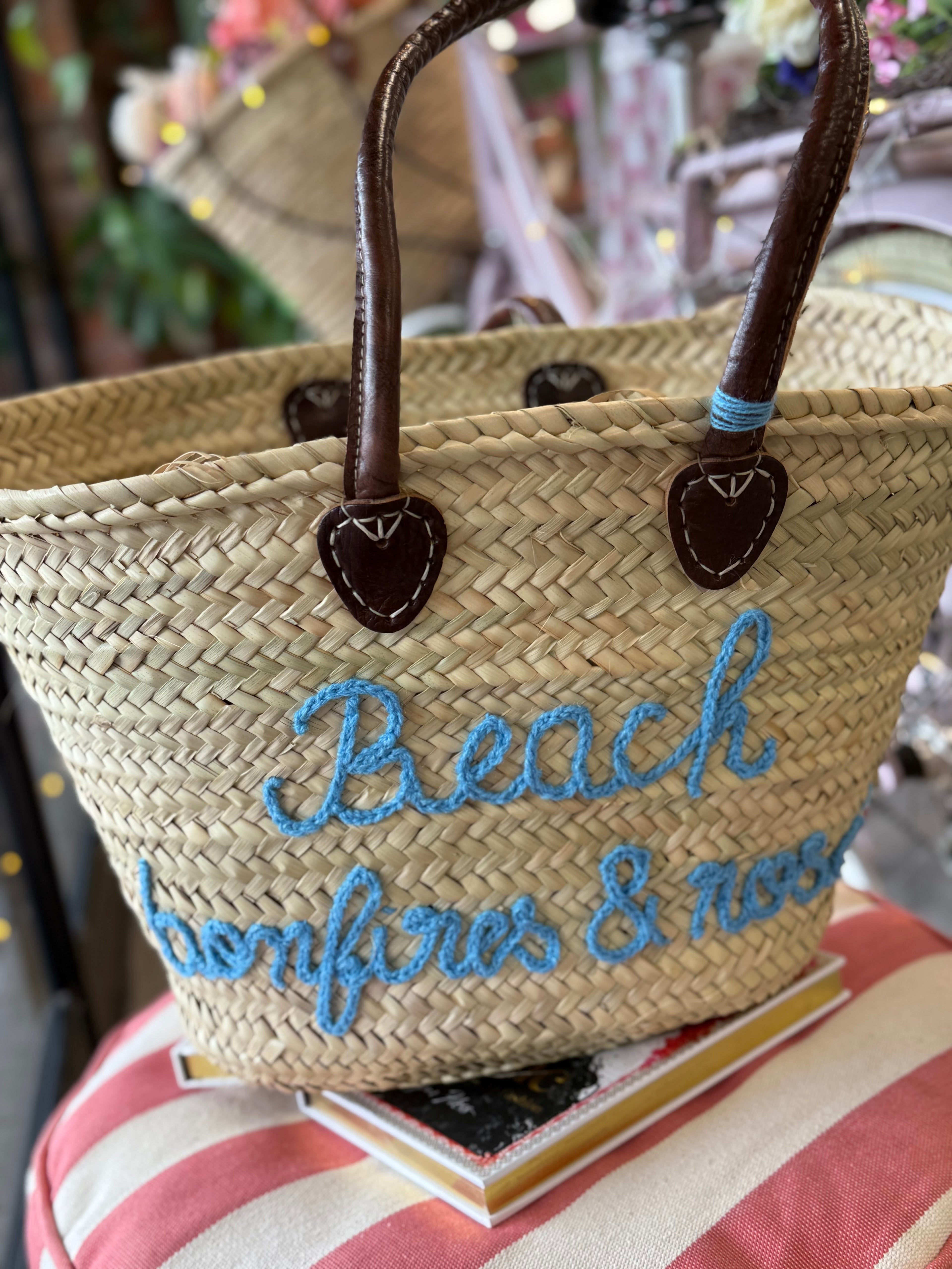 Little Rose Large Basket Bag ‘Beach Bonfires and Rose’