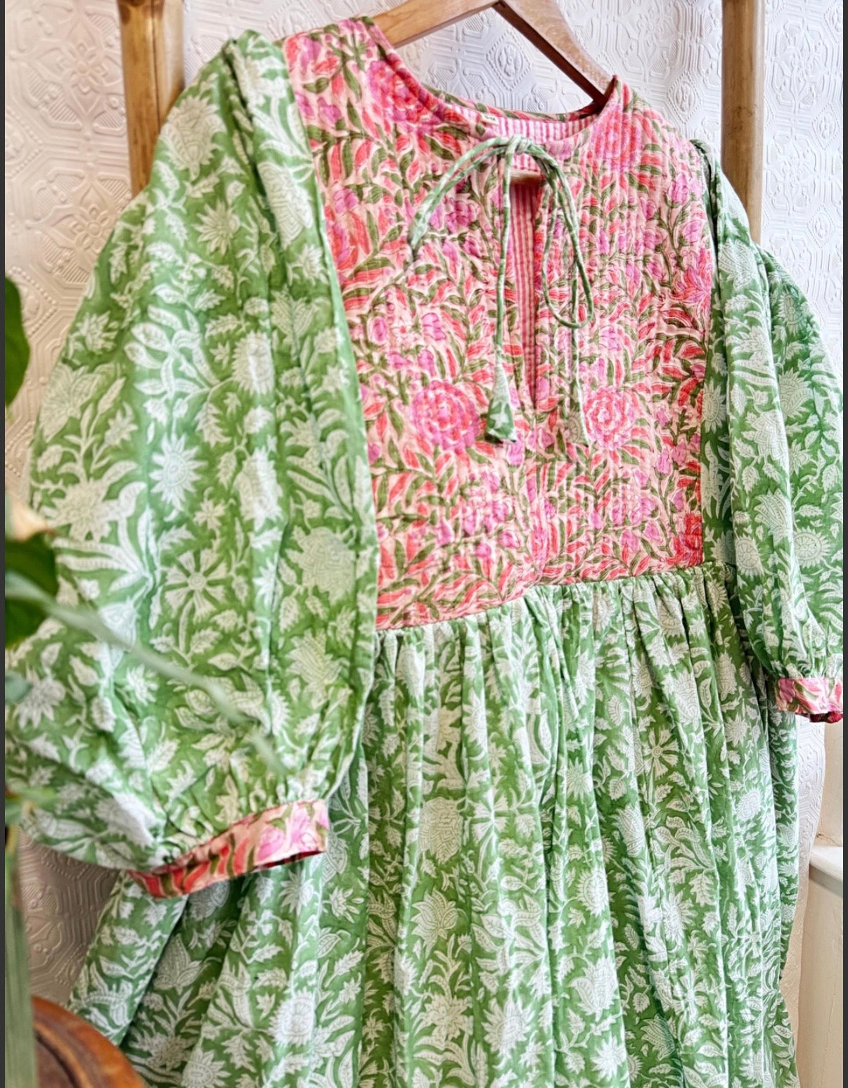 Green Bib Block Print Dress