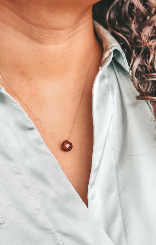 Bali Soul- Garnet Floating Silk Cord Necklace, January Birthstone