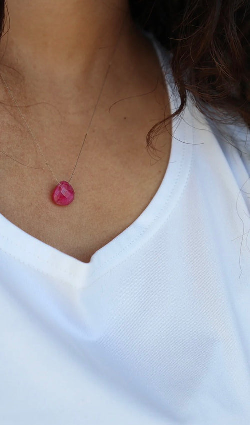 Bali Soul- Ruby Silk Cord Necklace, July Birthstone