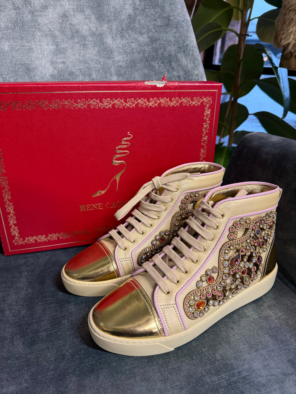 René Caovilla Embellished High-Top Trainers uk36- fit like 37