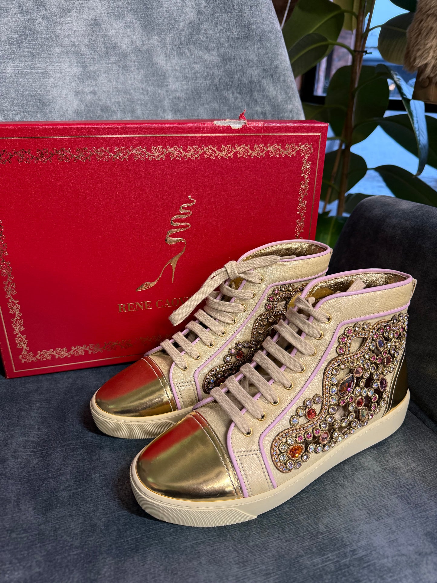 René Caovilla Embellished High-Top Trainers uk36- fit like 37