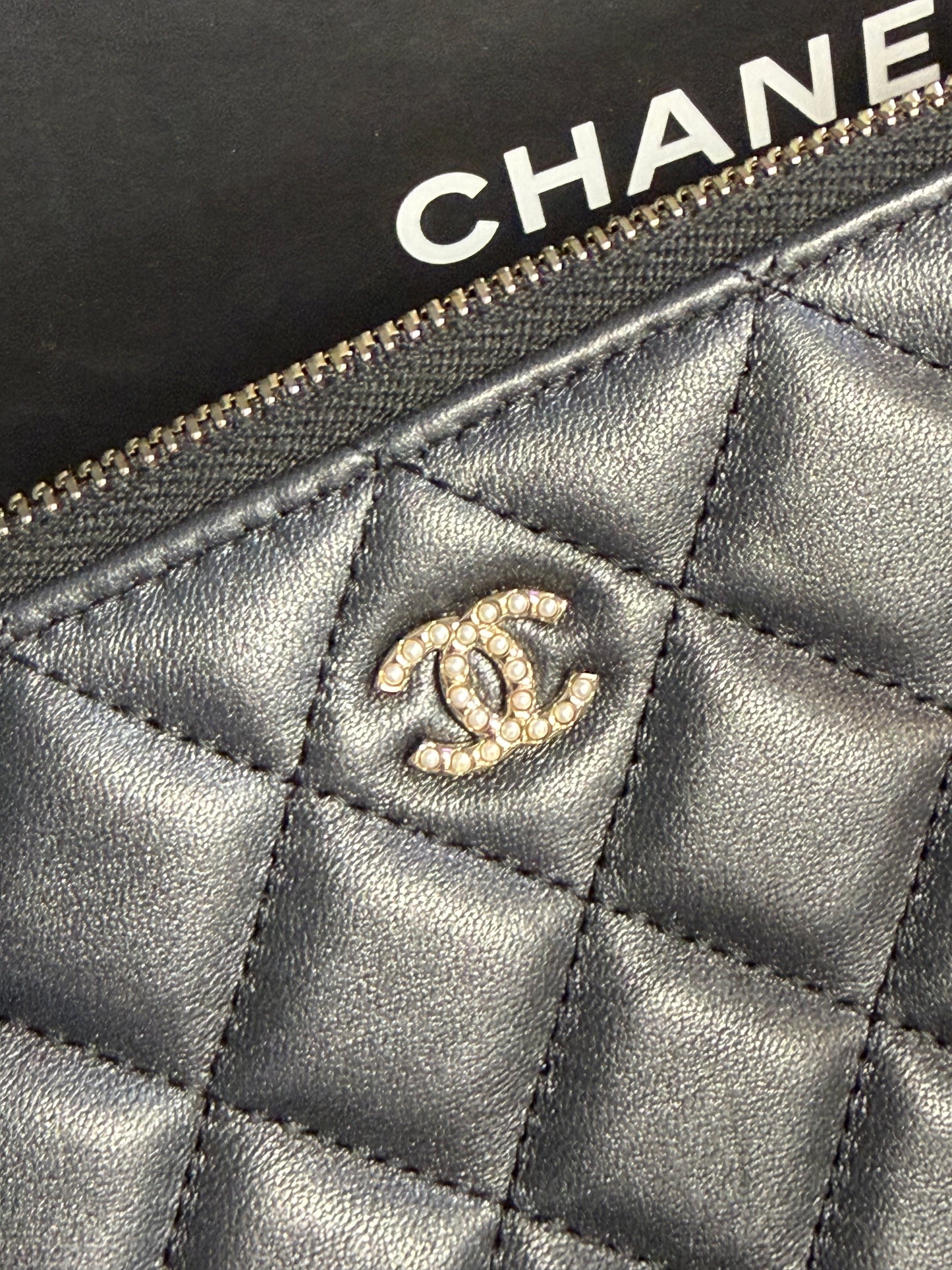 Chanel quilted leather pouch on chain- pearl madamoiselle
