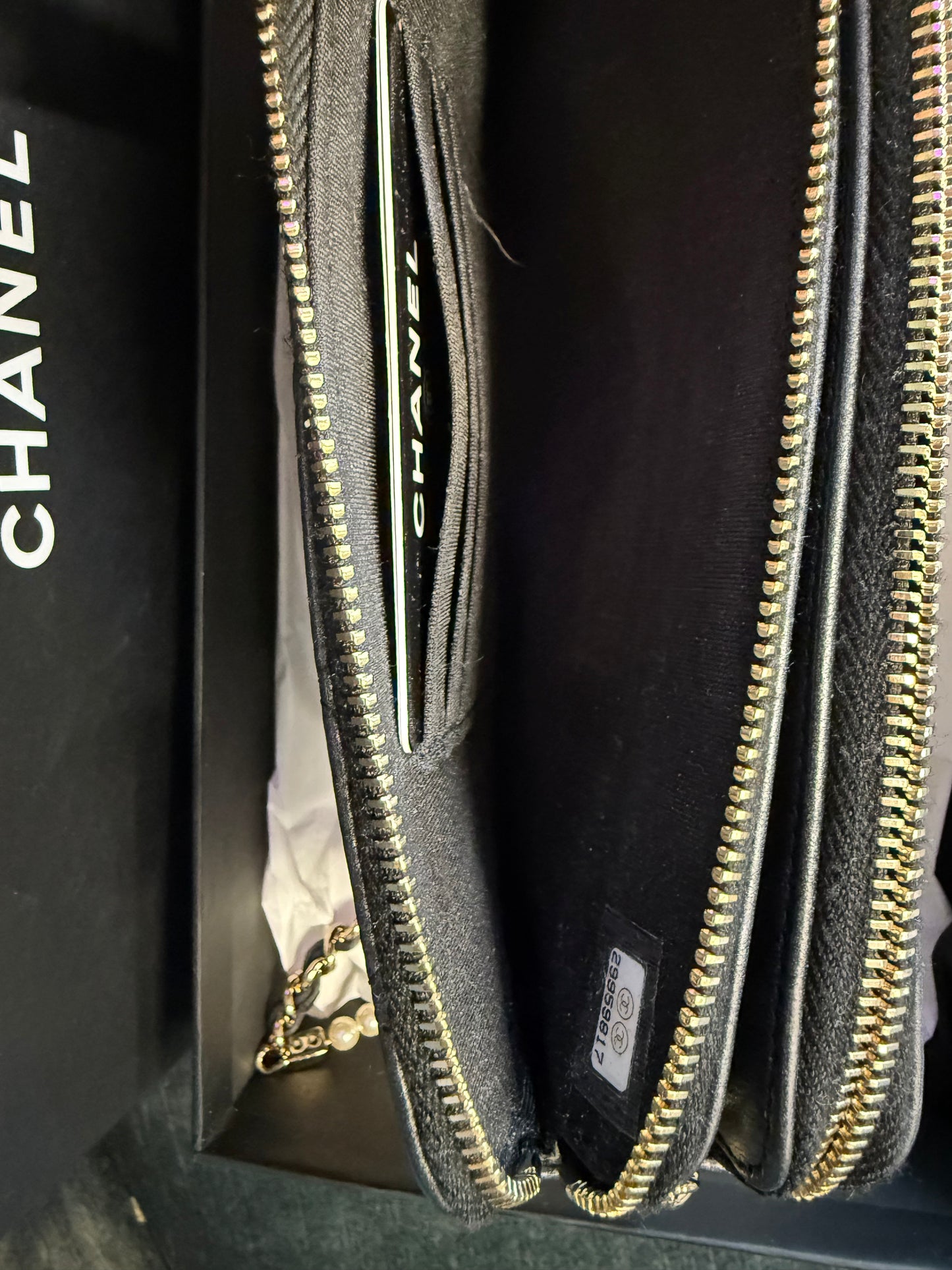 Chanel quilted leather pouch on chain- pearl madamoiselle