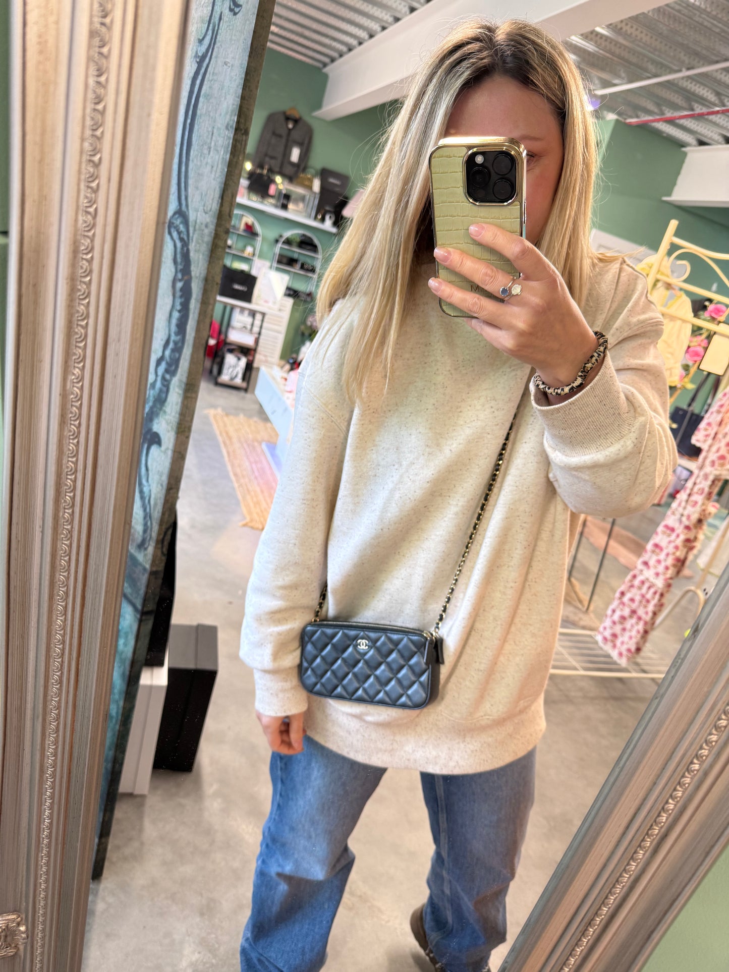 Chanel quilted leather pouch on chain- pearl madamoiselle