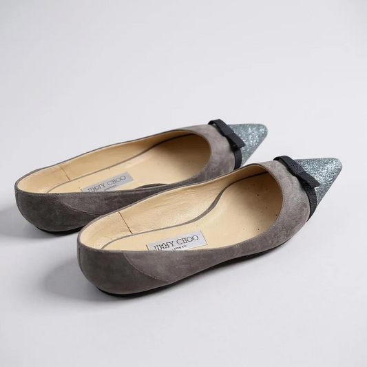 Jimmy Choo Grey Suede Flats with Glitter Toe – UK 6 (EU 39)
