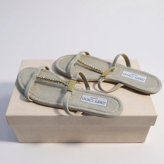 Jimmy Choo Gold-Embellished Flat Sandals – UK 4 (EU 37)
