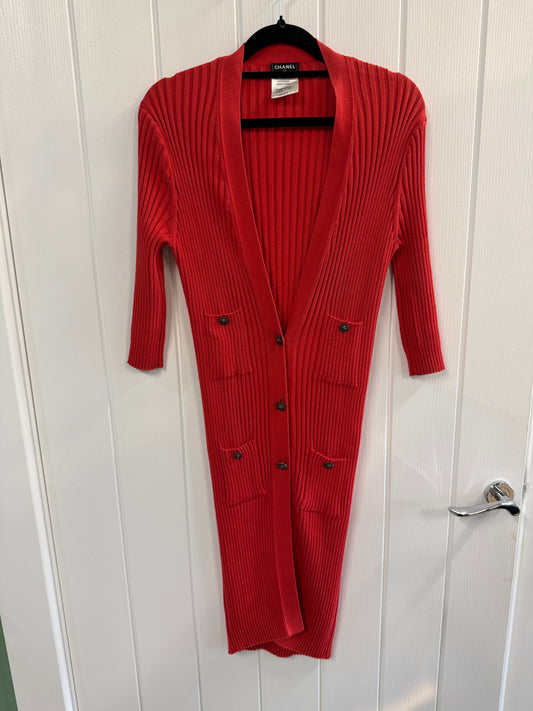 Chanel Red Ribbed Knit Cardigan Dress – FR40 (UK 12)