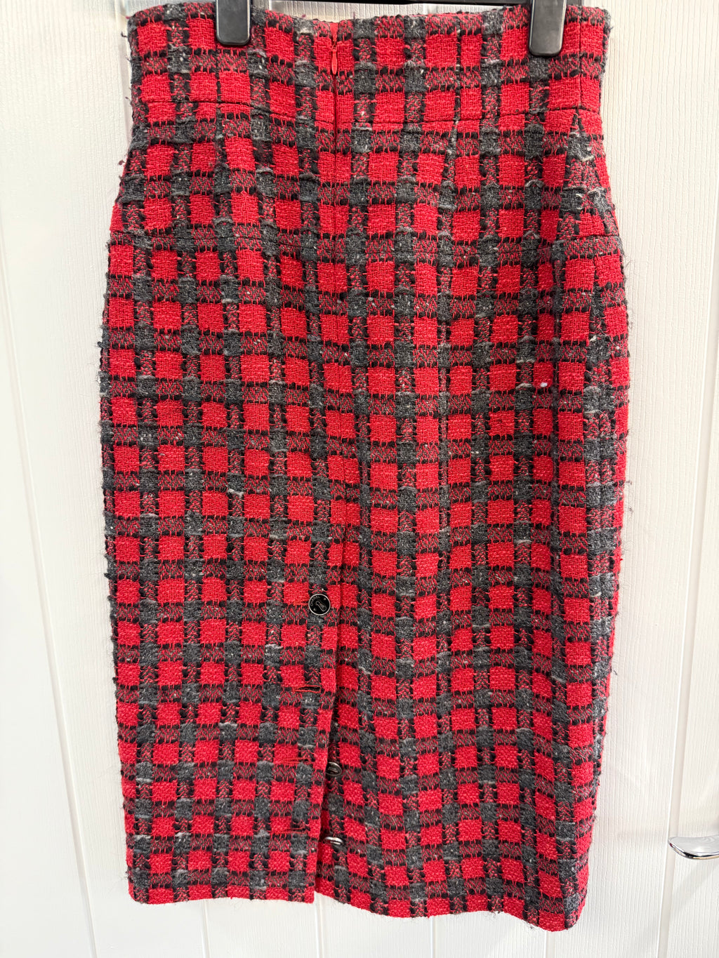 Chanel Red & Grey Tweed Skirt – FR38 (UK 10)