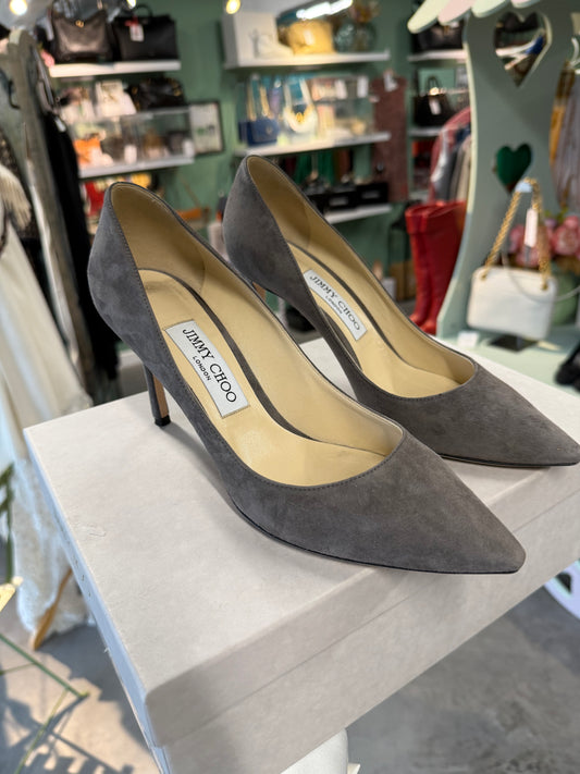 Jimmy Choo Grey Suede Pointed-Toe Heels in UK 5.