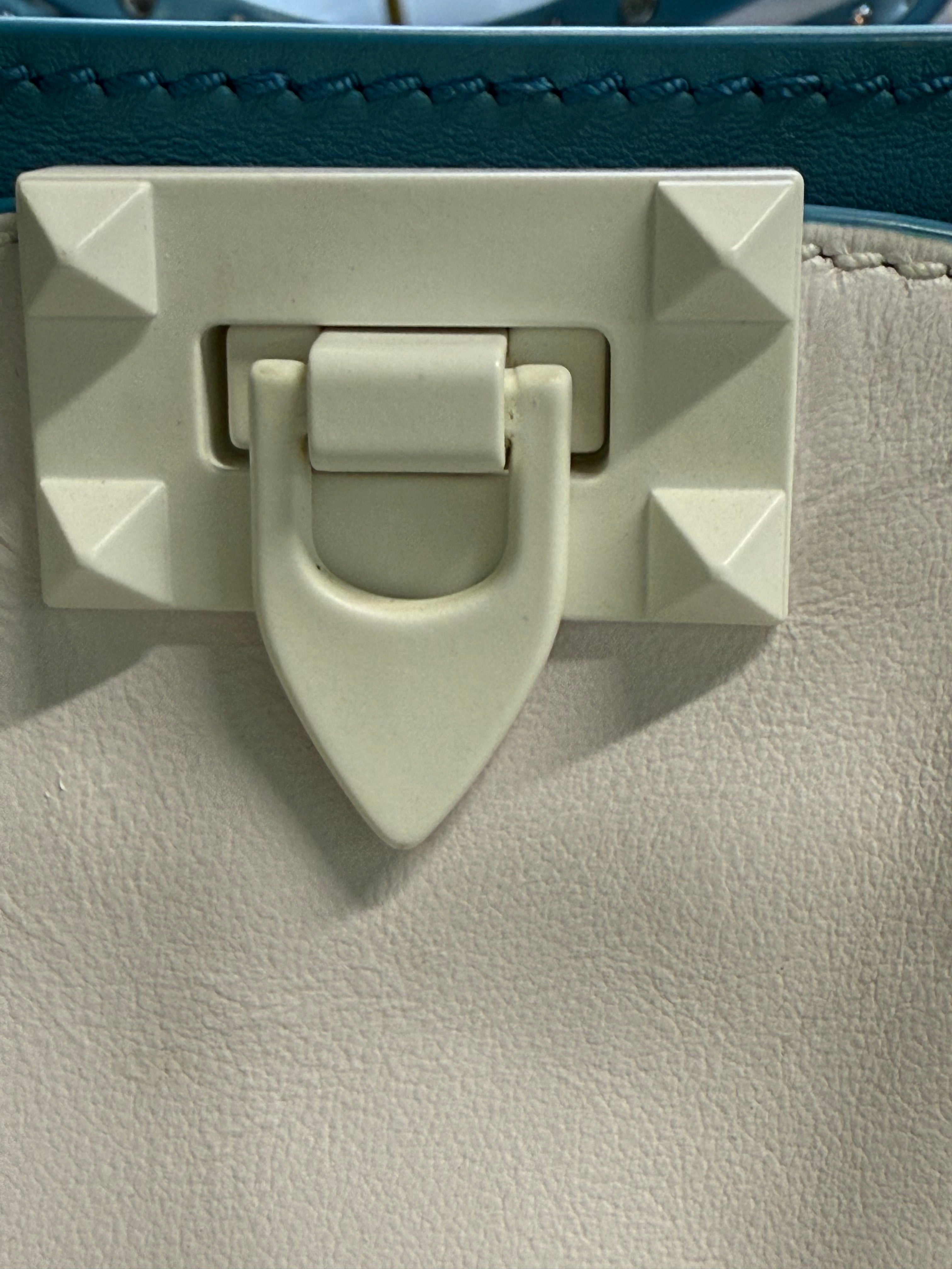 Valentino Garavani Rockstud Tote Bag in Blue and White Leather