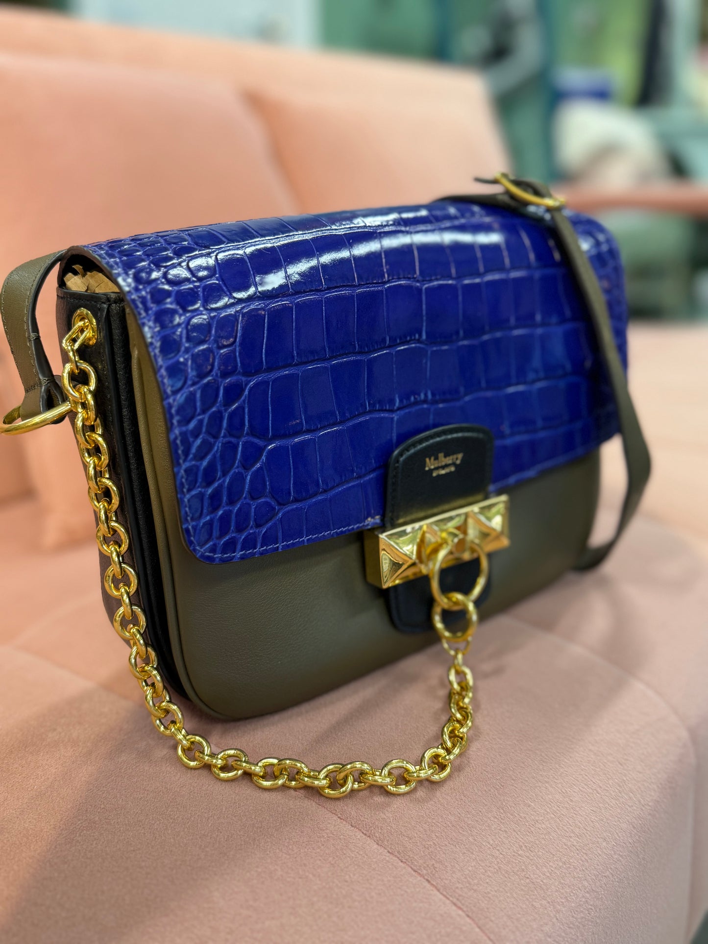 Mulberry Leather & Croc-Embossed Chain Shoulder Bag