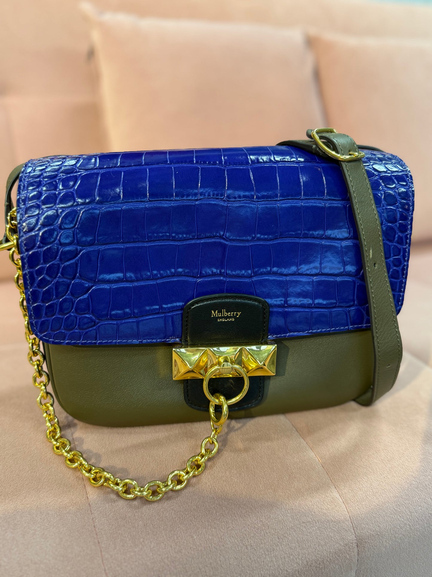 Mulberry Leather & Croc-Embossed Chain Shoulder Bag