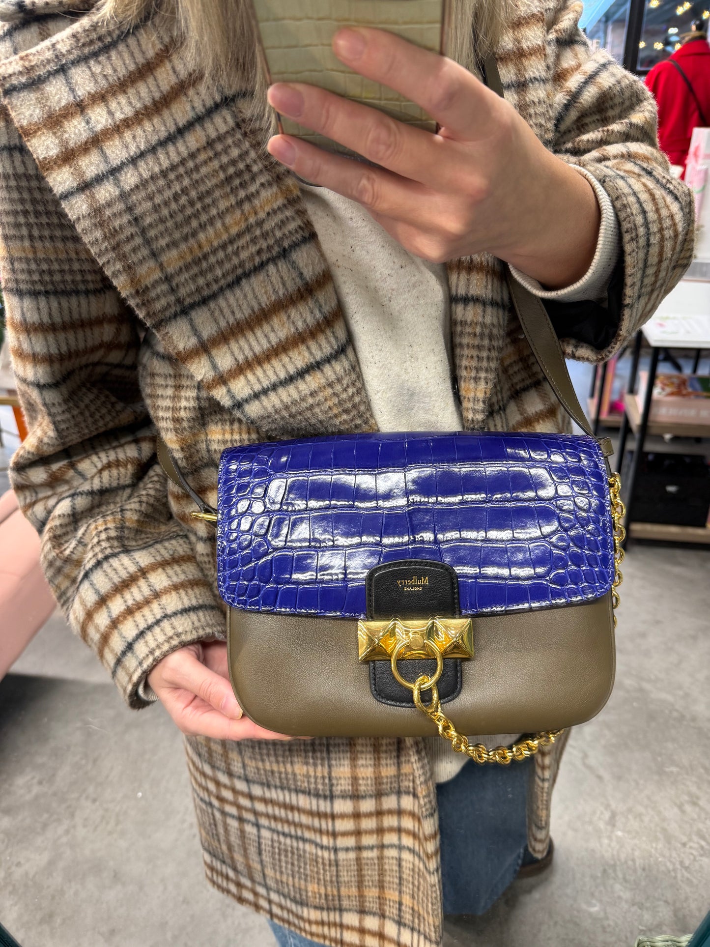 Mulberry Leather & Croc-Embossed Chain Shoulder Bag