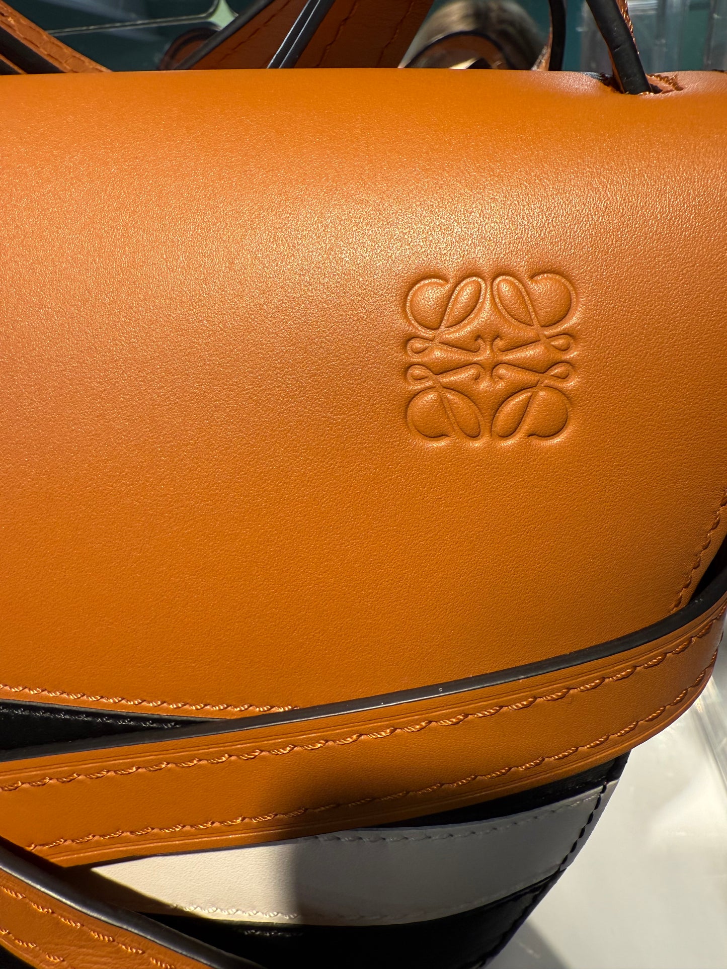 Loewe Gate Medium Stripe Crossbody / Shoulder Bag – Tan, Black & White