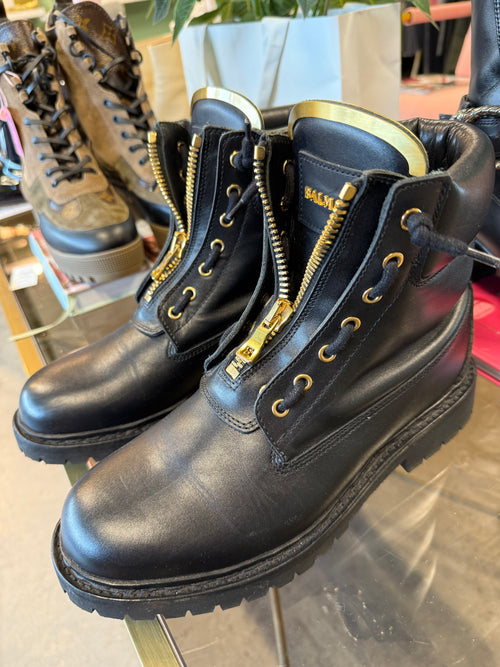 Balmain Leather Lace-Up Boots – Black with Gold Hardware | UK 7 / EU 40