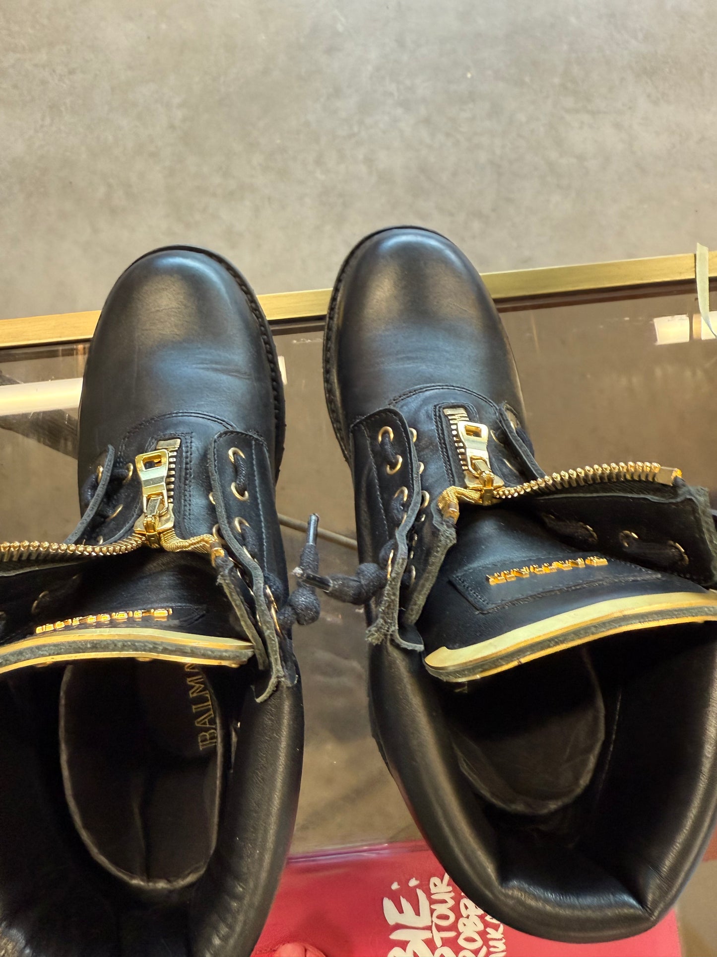 Balmain Leather Lace-Up Boots – Black with Gold Hardware | UK 7 / EU 40