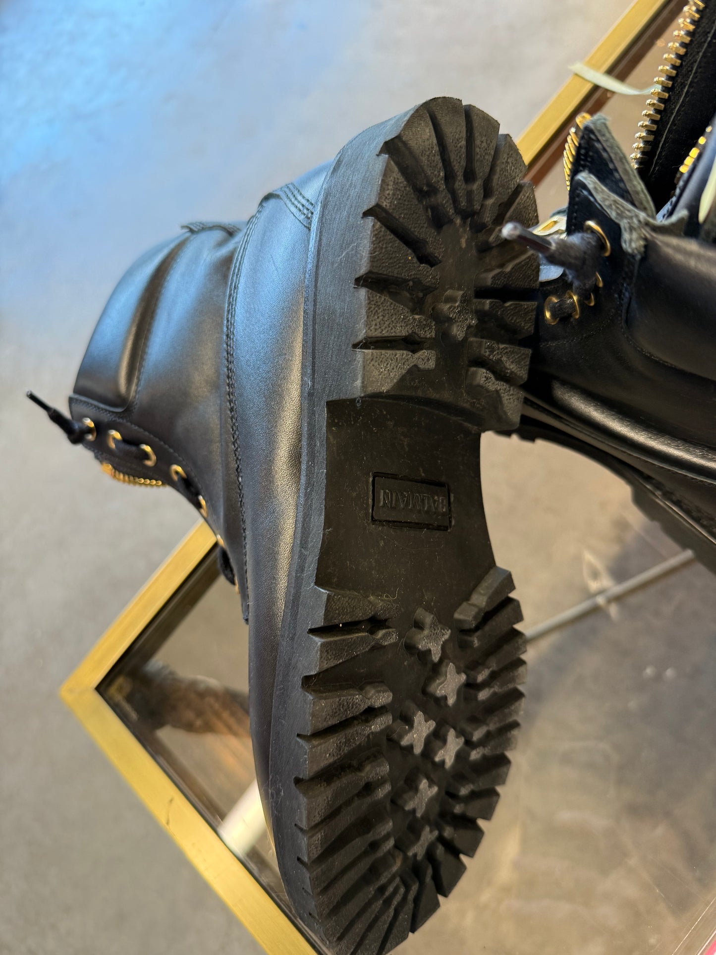 Balmain Leather Lace-Up Boots – Black with Gold Hardware | UK 7 / EU 40