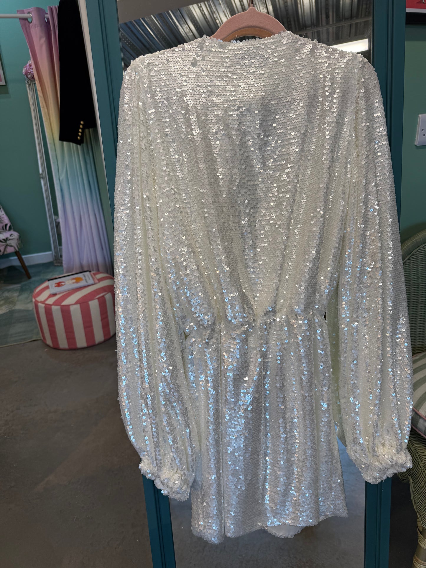 Nadine Merabi Sequin Mini Dress with Belt – Silver | UK 12