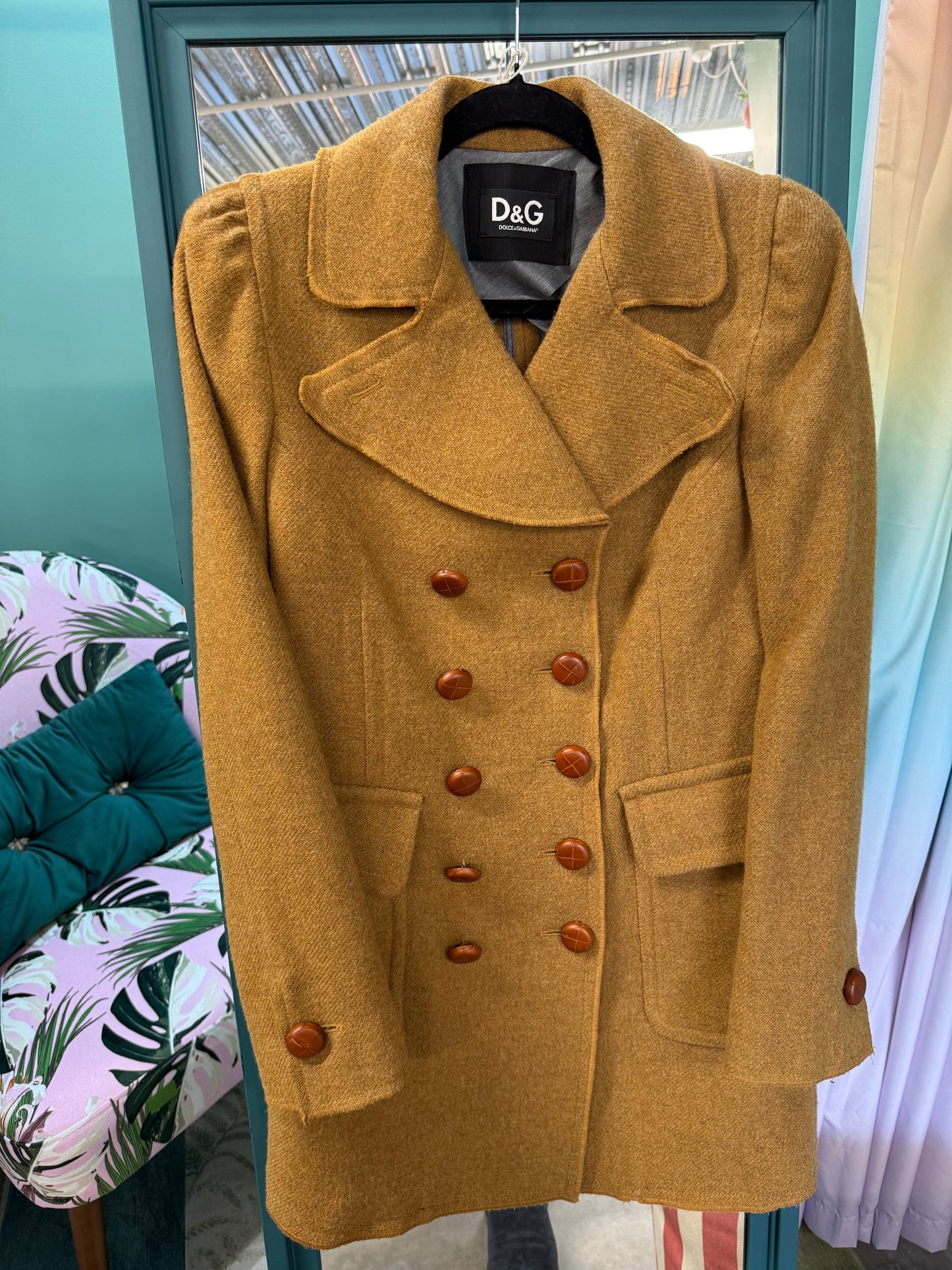 D&amp;G Double-Breasted Wool Coat – Camel | UK 8