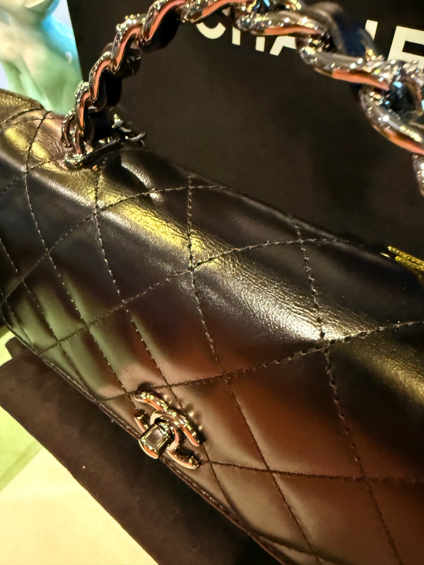 Chanel Classic Flap Bag – Black Quilted Lambskin (Top Handle Crystal)