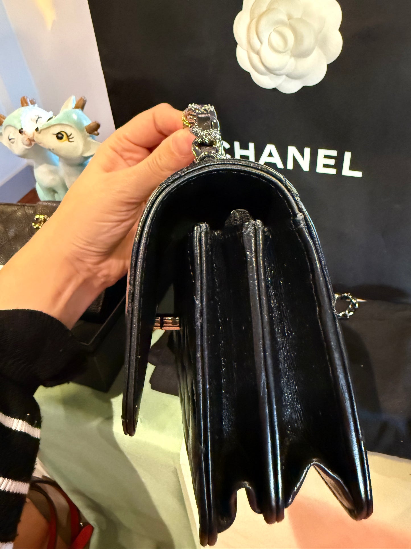 Chanel Classic Flap Bag – Black Quilted Lambskin (Top Handle Crystal)