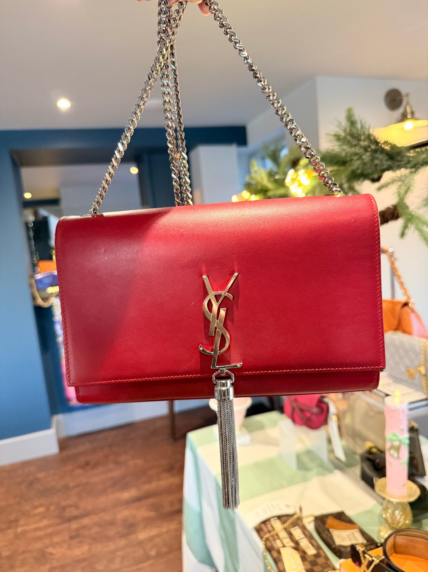 Saint Laurent Kate Tassel Chain Bag – Red Leather