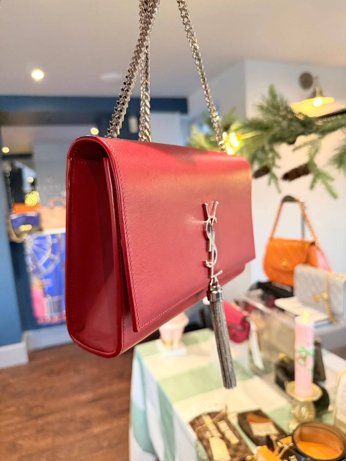 Saint Laurent Kate Tassel Chain Bag – Red Leather