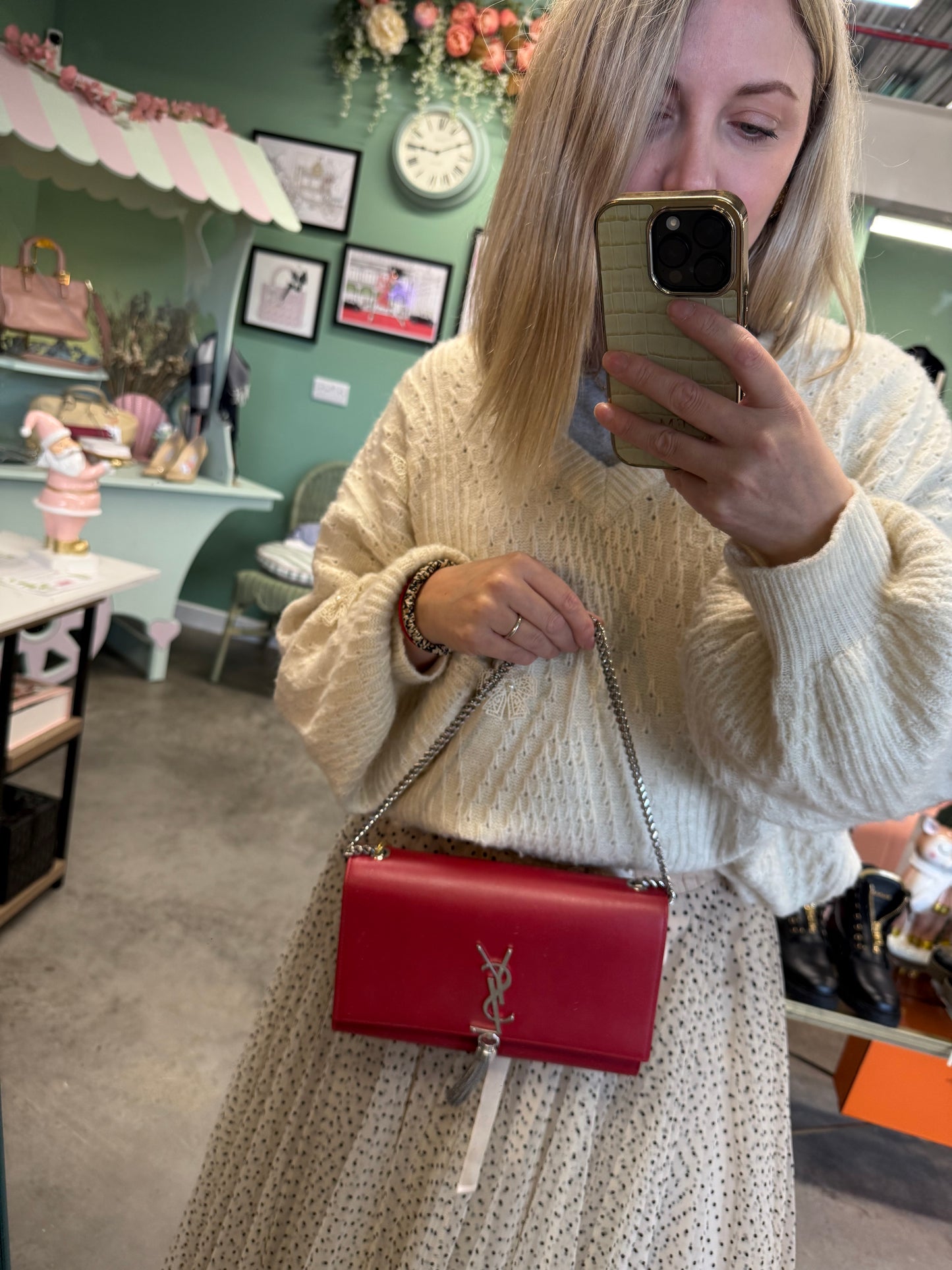 Saint Laurent Kate Tassel Chain Bag – Red Leather