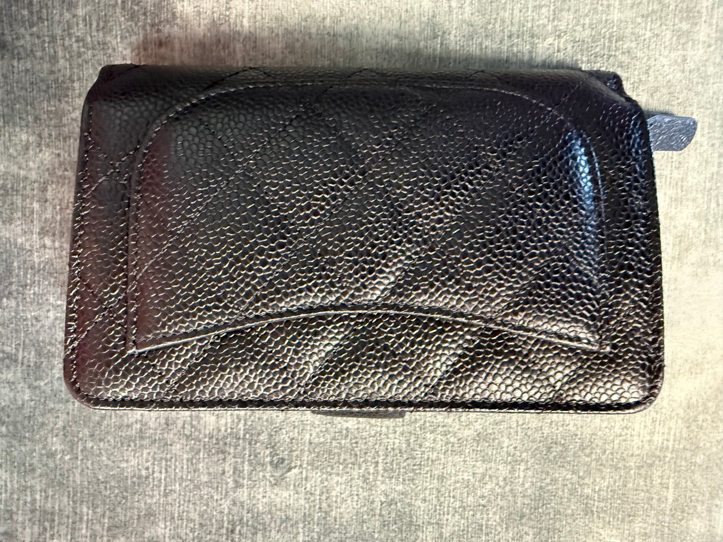 Chanel Quilted Zip-Around Wallet – Black Caviar Leather with Gold Hardware