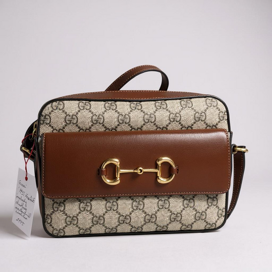 Gucci 1955 Horsebit Canvas and Leather Shoulder Bag