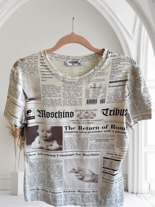 Moschino Newspaper Print T-Shirt – Size UK 8