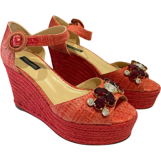 Dolce &amp; Gabbana Red Woven Jewel Wedges – UK 3 (Unused with Box)