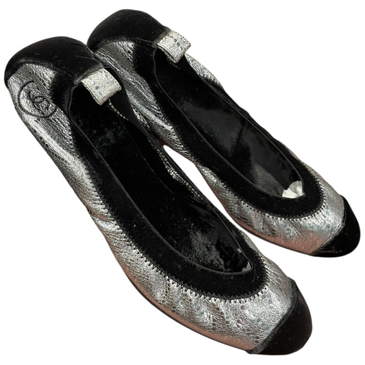 Chanel Metallic Silver &amp; Black Ballet Flats – UK 6 (EU 39)