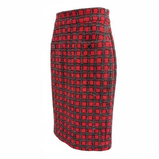 Chanel Red & Grey Tweed Skirt – FR38 (UK 10)