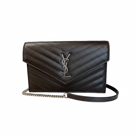 Saint Laurent Cassandra Chain Wallet- chocolate brown