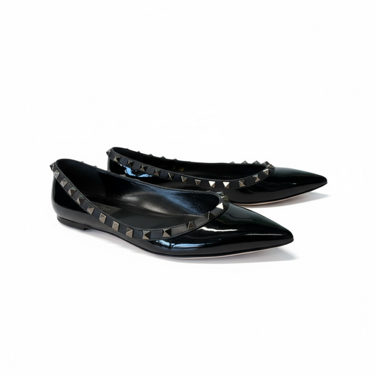 Valentino Garavani Rockstud Flats in Black Patent – UK 5.