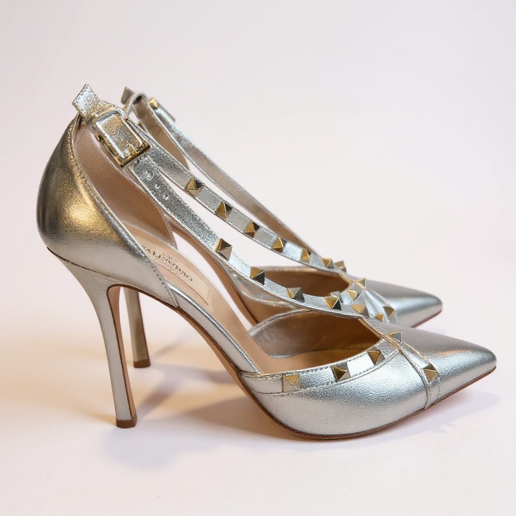 Valentino Garavani Rockstud Heels – Silver Leather | UK 6 / EU 39 | Boxed