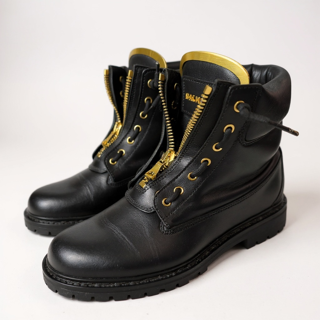 Balmain Leather Lace-Up Boots – Black with Gold Hardware | UK 7 / EU 40