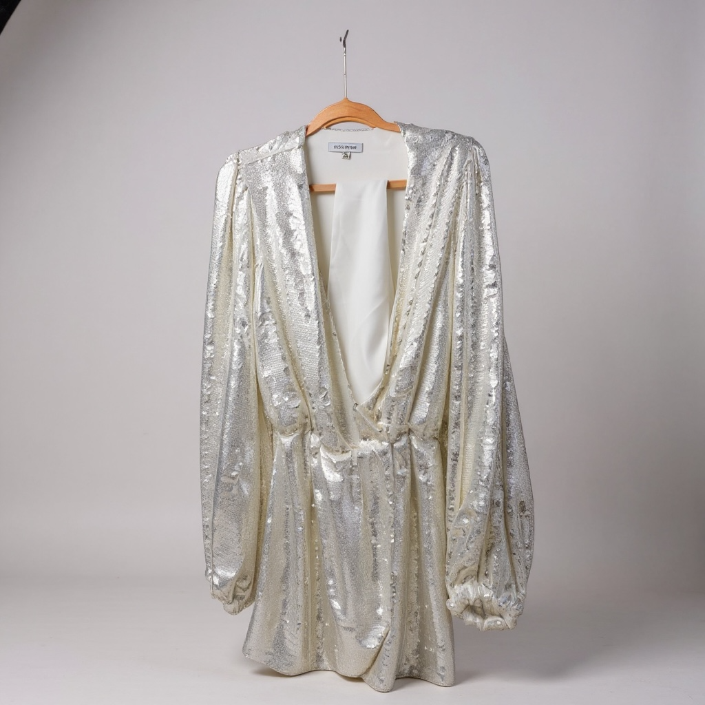 Nadine Merabi Sequin Mini Dress with Belt – Silver | UK 12